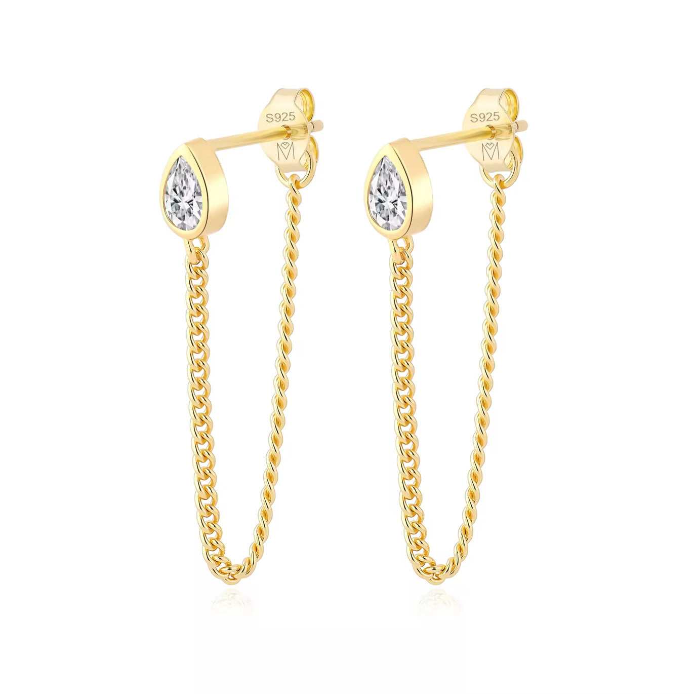 Drop Cuban Chain Stud Earrings